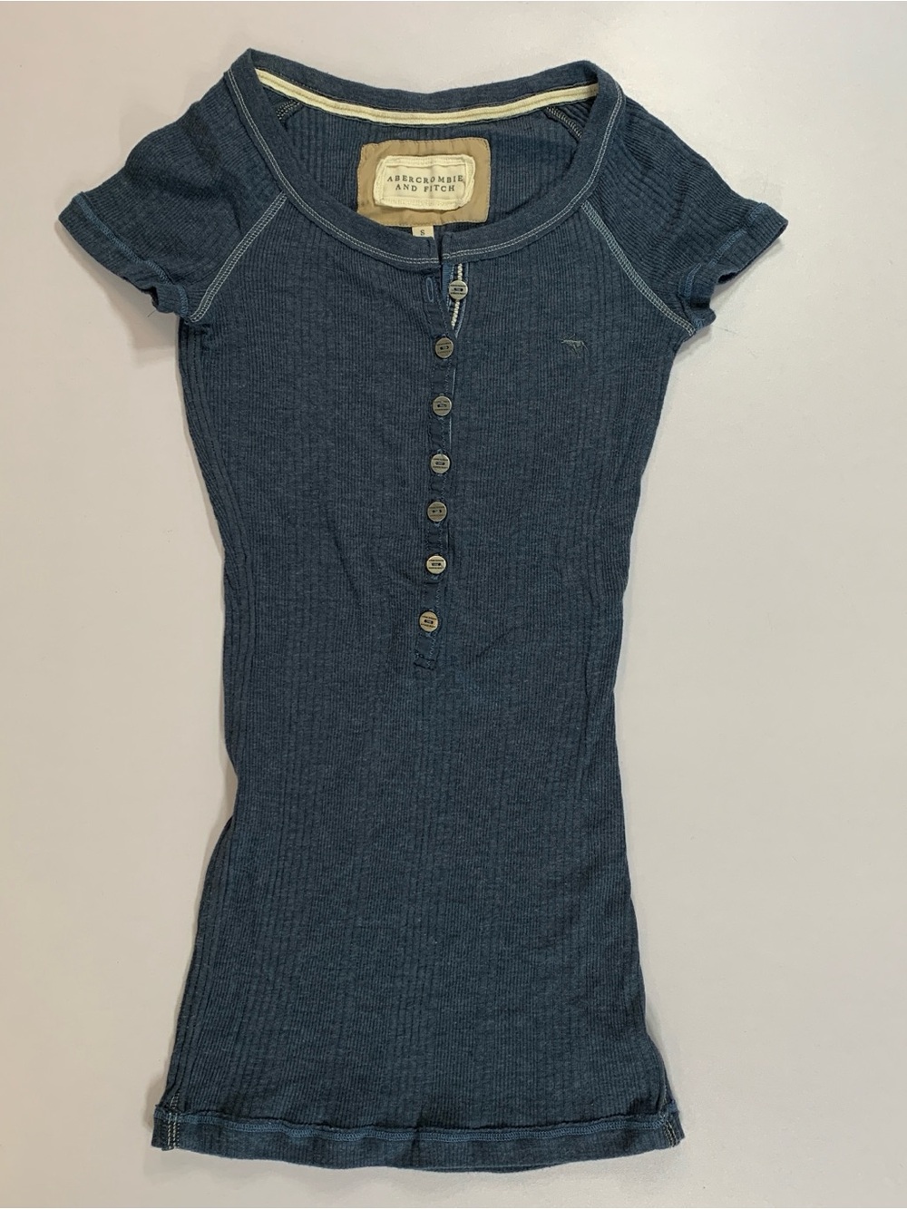 Y2K Abercrombie & Fitch Ribbed Henley T-shirt Womens XS/Small Blue Bella Swan